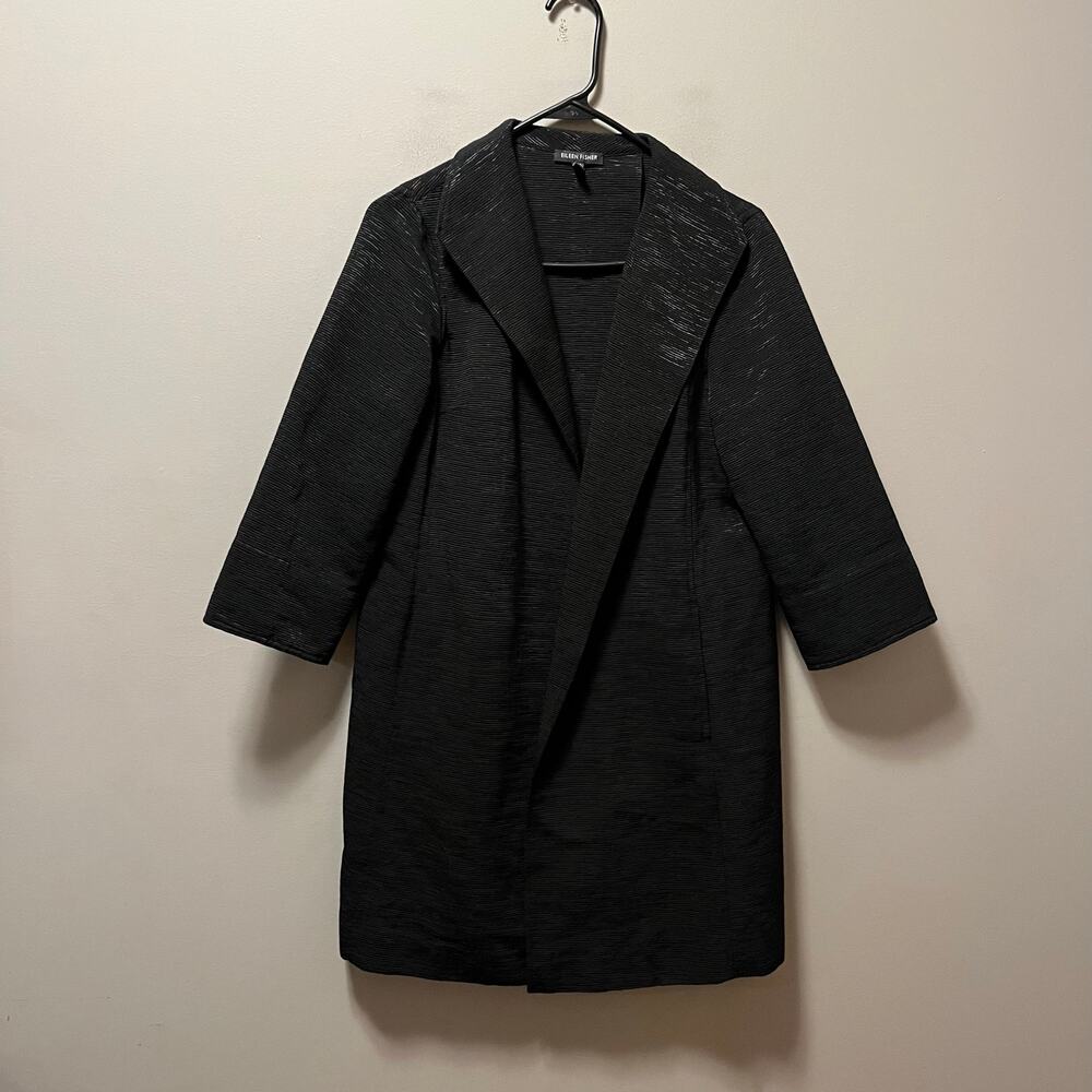 Eileen Fisher Cotton Blend‎ Ribbed Blazer in Shimmer Black Size Small